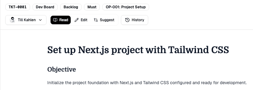 A mission detail view showing the header with metadata and the Markdown body