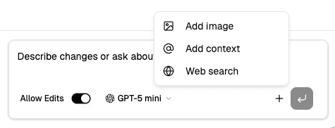 Sidebar AI chat showing a conversation with model selector and tools